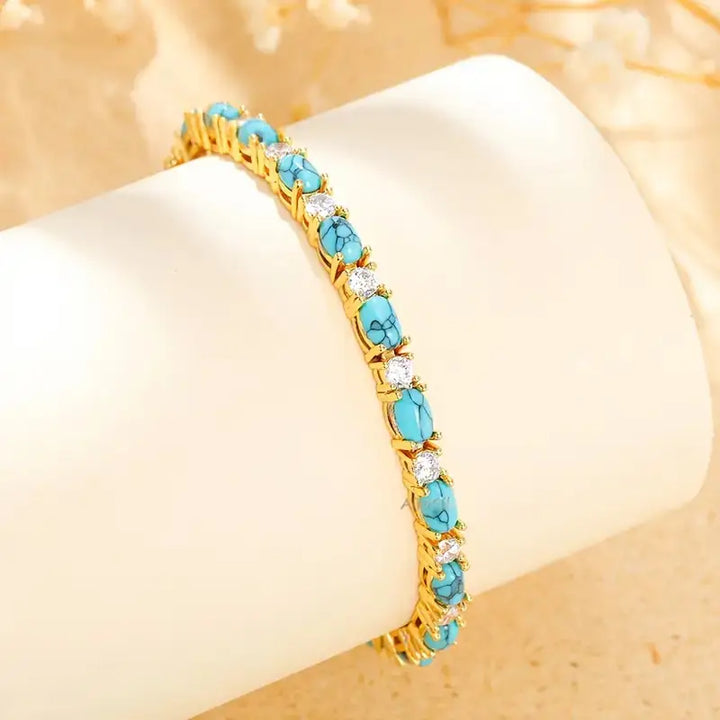 Natural Turquoise Stone Bracelet | Gold