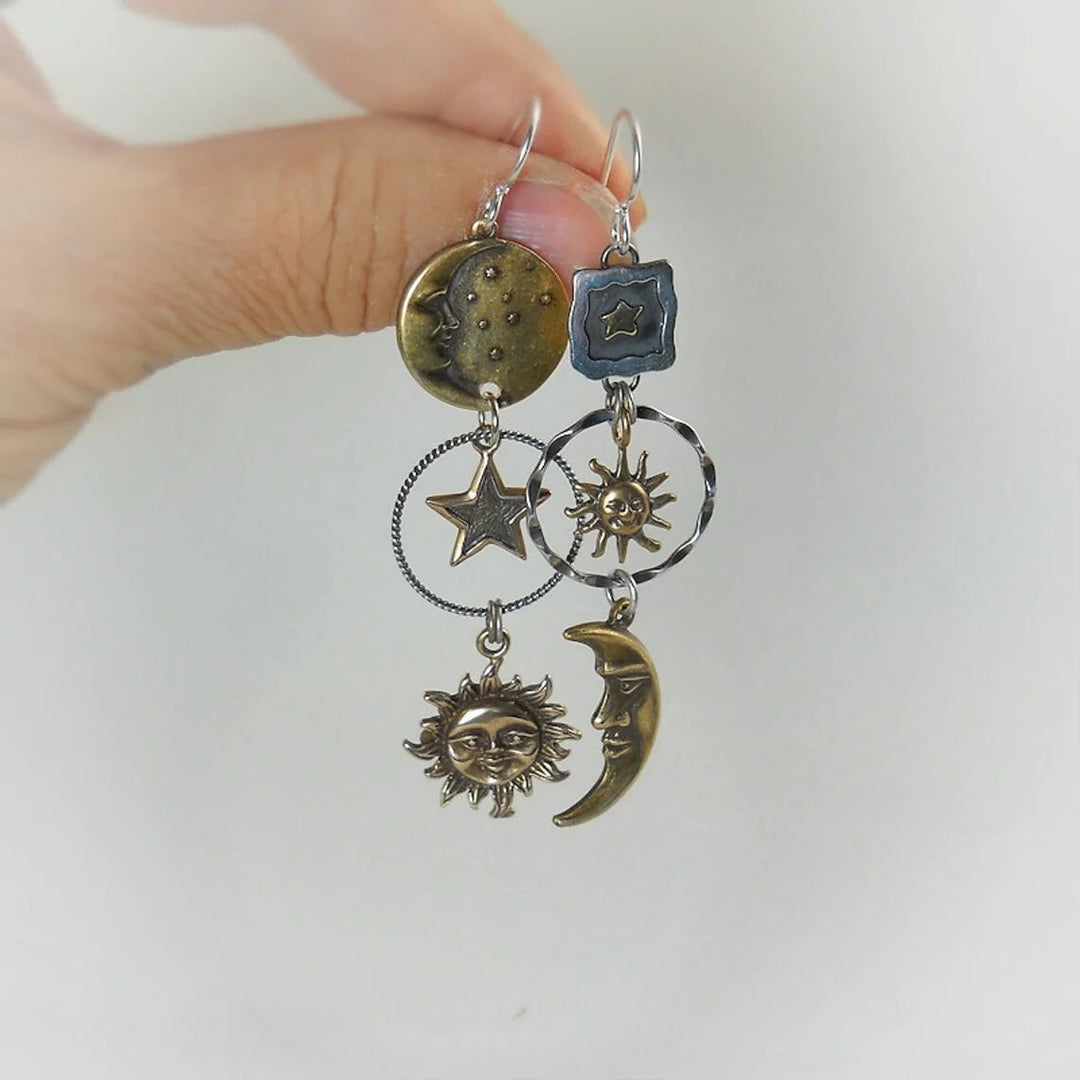 Earrings with Sun-Moon Pendant