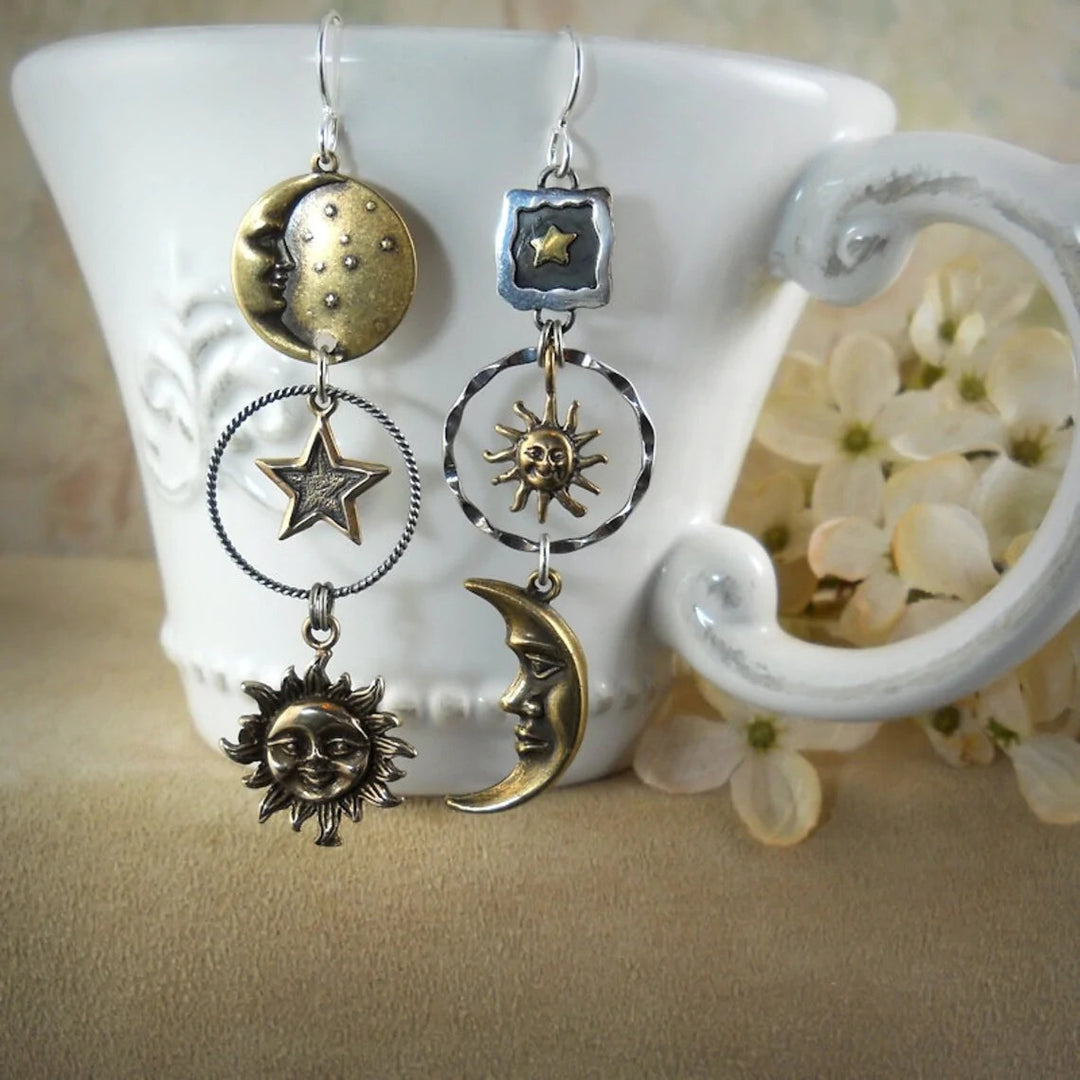 Earrings with Sun-Moon Pendant