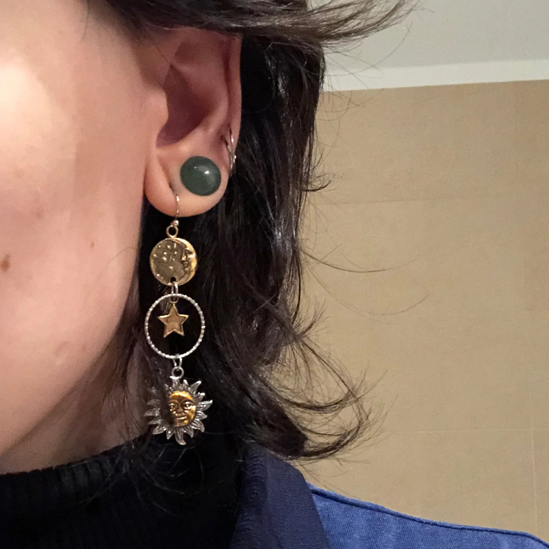 Earrings with Sun-Moon Pendant