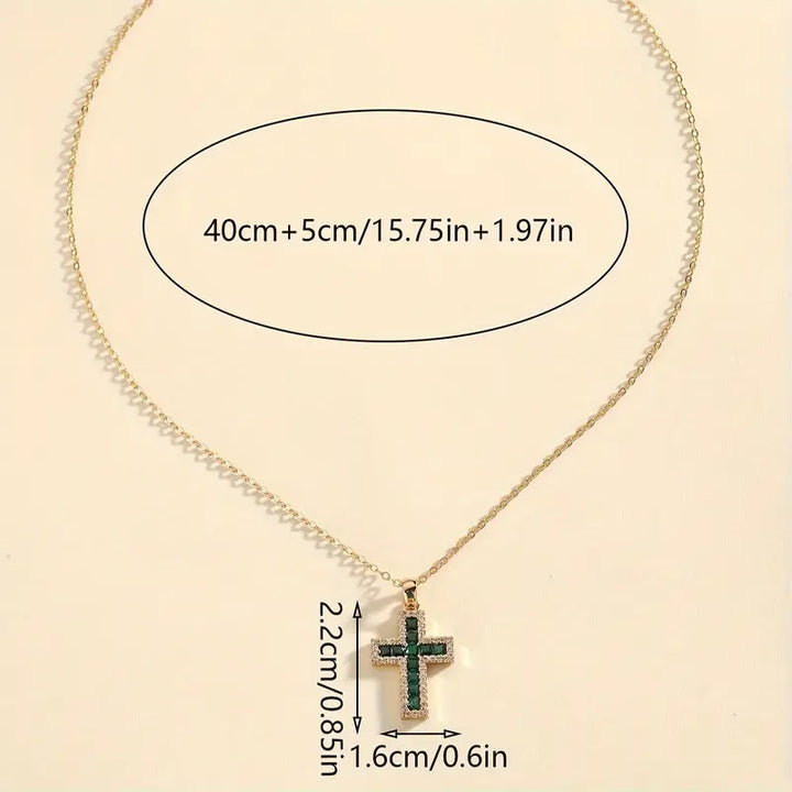 Soleen Emerald Cross Pendant Necklace | Gold