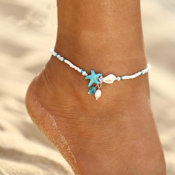 Starr and Shell Anklet Bracelet with Natural Stones