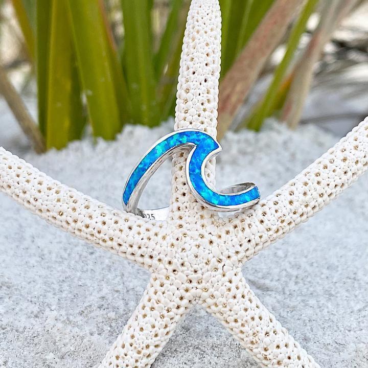 Opal and Silver Sea Wave Ring