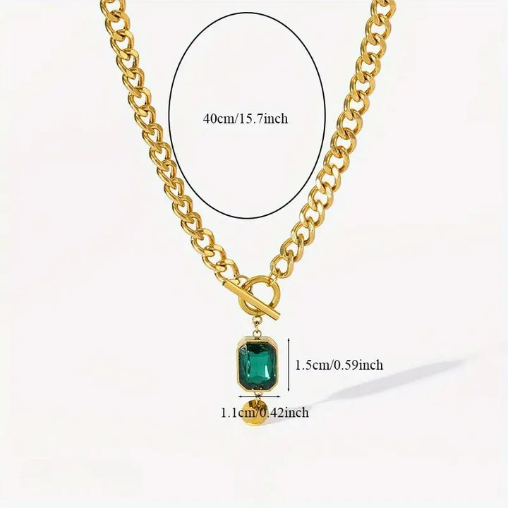 Chunkey Chain Emerald Pendant Necklace | Gold