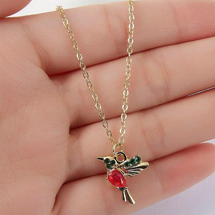 Zirconia Hummingbird Necklace with Enamel