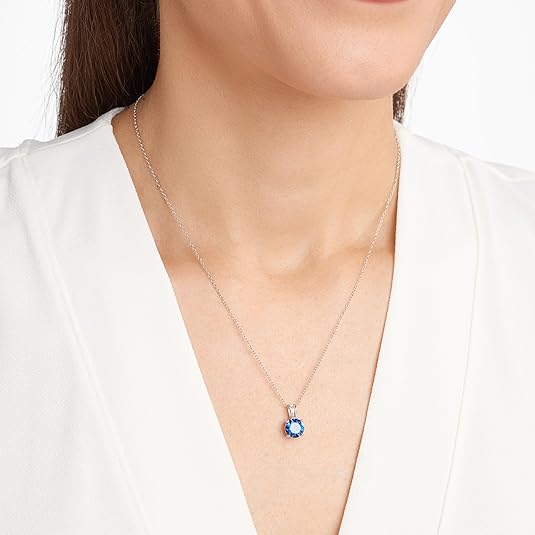 Rond Cut Sapphire Necklace | White Gold