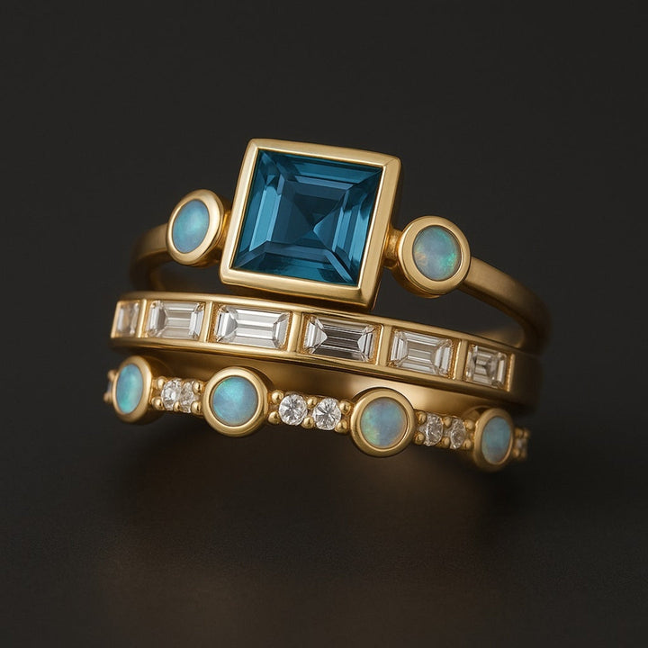 Vintaje Blue Crystal Ring Set