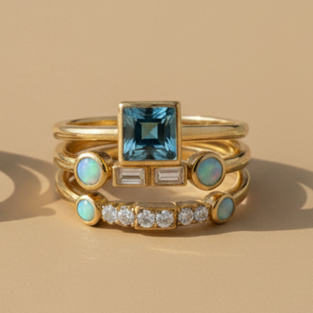 Vintaje Blue Crystal Ring Set