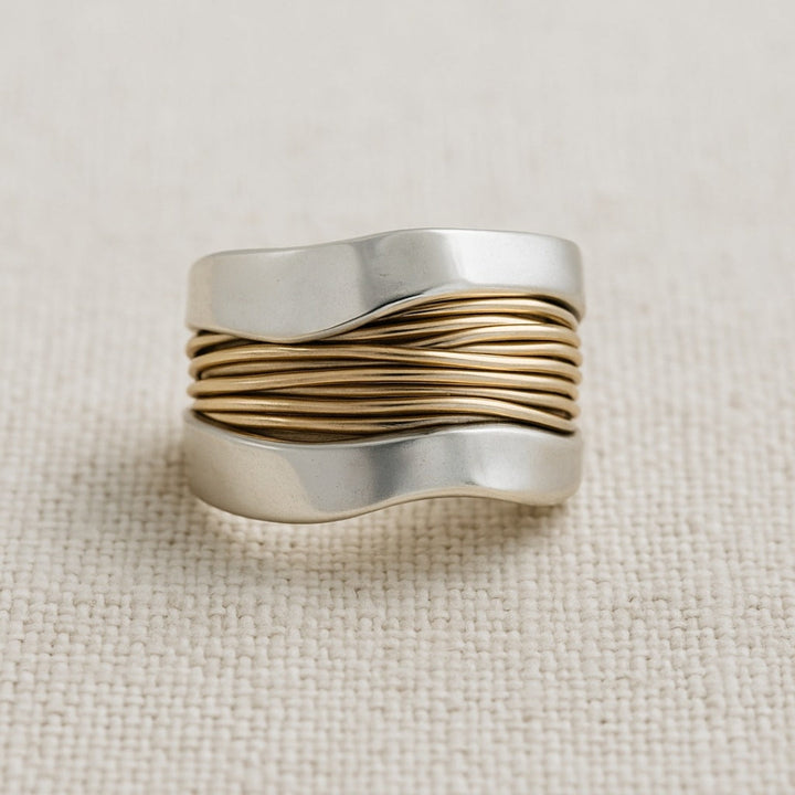Siver Golden Threads Ring