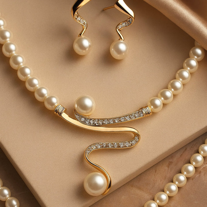 Natrual Pearl Necklace + Earrings Set