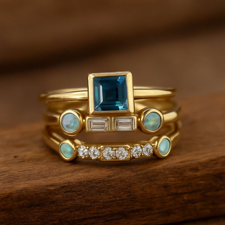 Set of Vintage Blue Crystal Rings