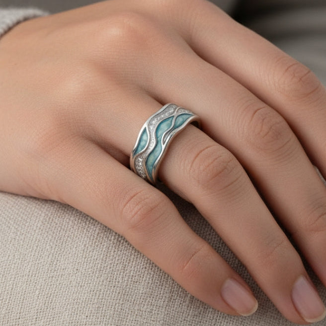 Waves of Silvered Turquoise Ring