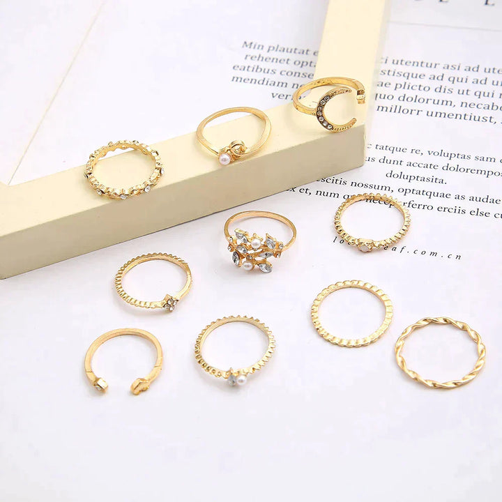 Bohemian Rings in a 10-Pack: Silver and Gold Plated