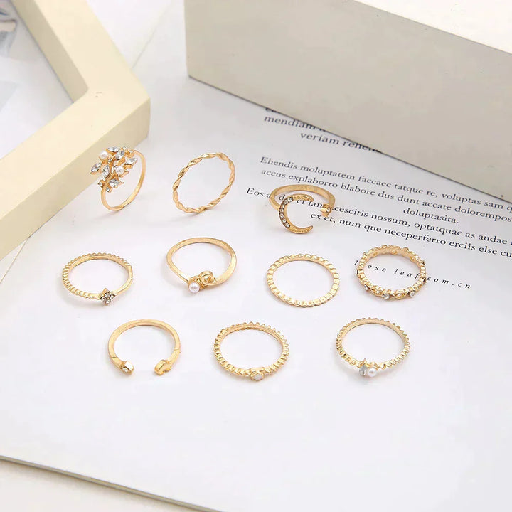Bohemian Rings in a 10-Pack: Silver and Gold Plated