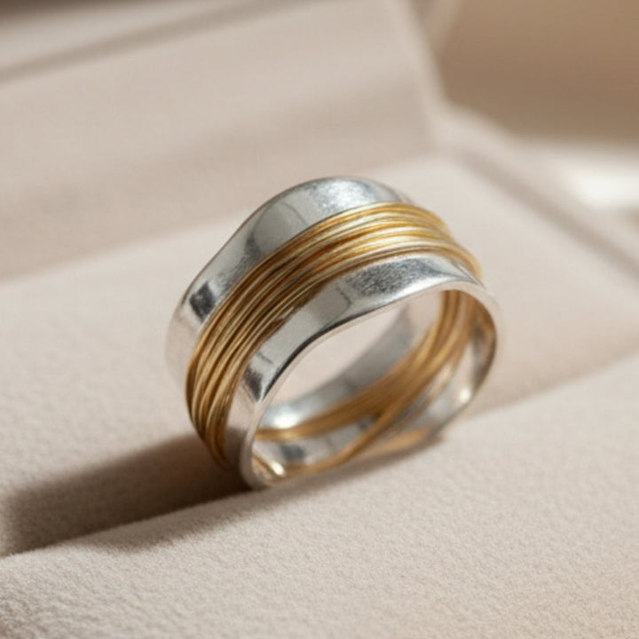 Siver Golden Threads Ring