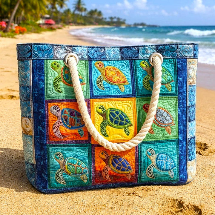 Quilted Beach Bag Peaceful Turtle