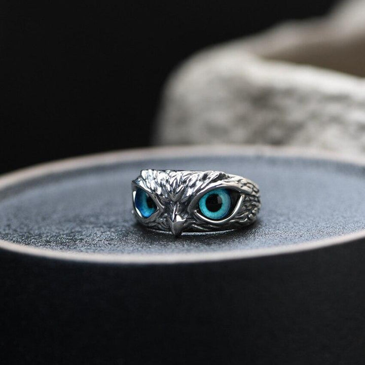 Silver and Opal Adjustable Ring of Good Luck Owl