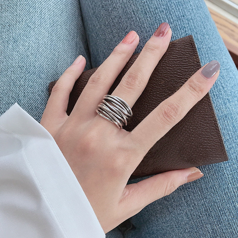 Adjustible Silver Ring with Layers