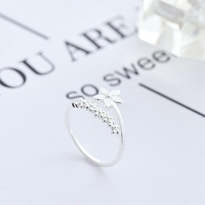 Adjustible 925 Silver and Hand Painted Enamel Wildflower Ring