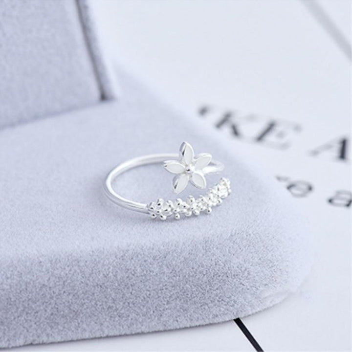 Adjustible 925 Silver and Hand Painted Enamel Wildflower Ring