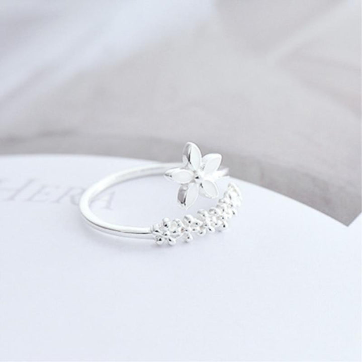 Hand-Painted Enamel Wildflower Ring in Adjustable 925 Silver