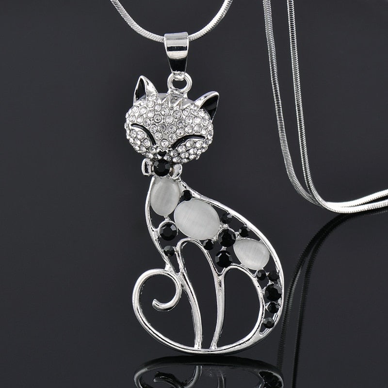 Sterling Silver Necklace with Zirconia: Cats of Love Design