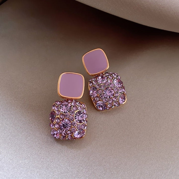 Elegant Zirconia Inlay Purple Earrings