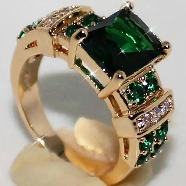 Golden Green Crystalline Ring