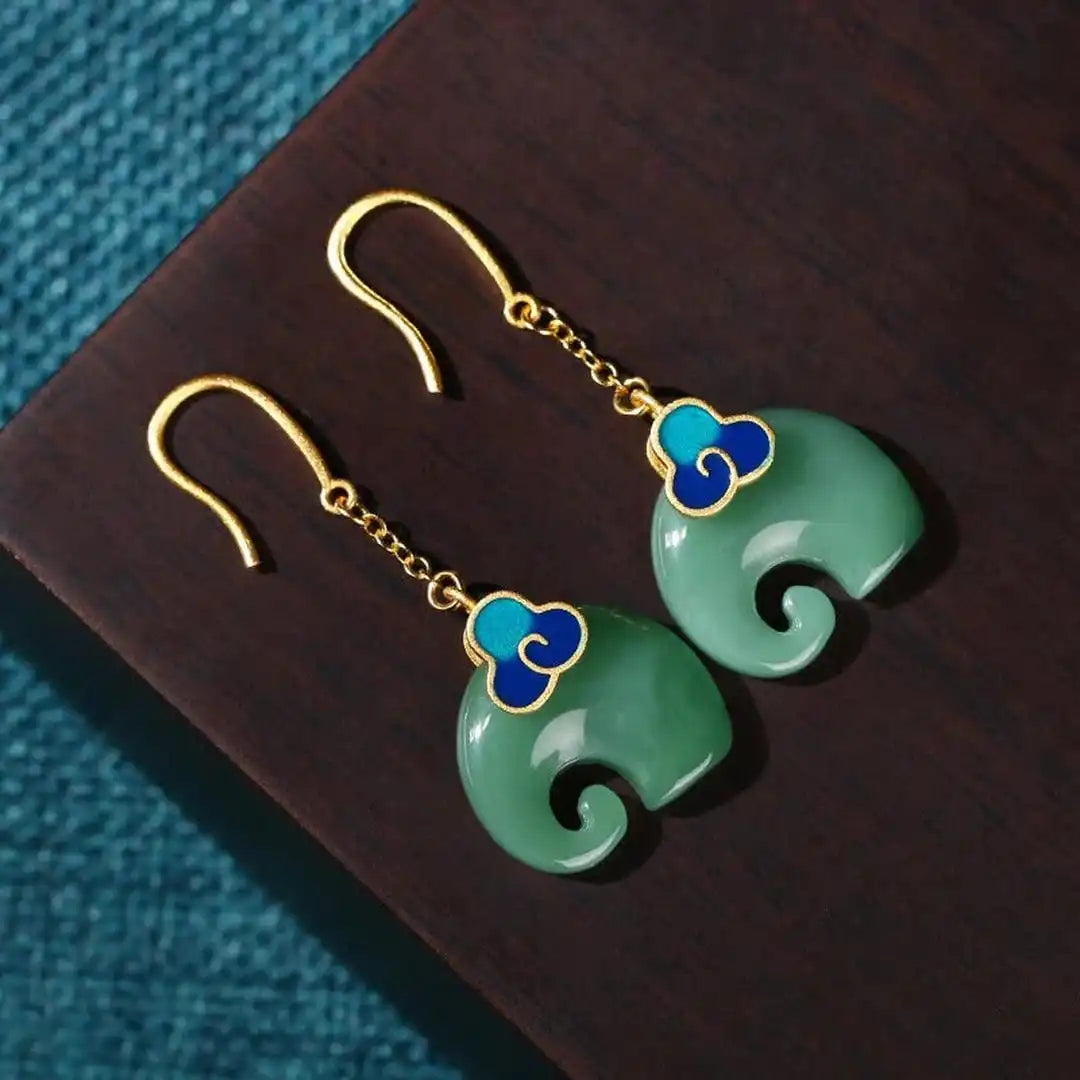 Retro Green Elephant Earrings