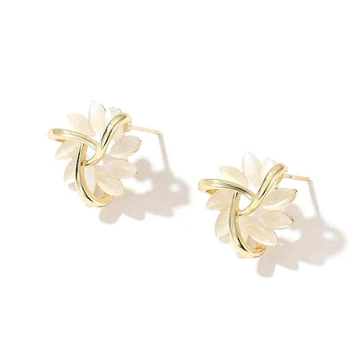 Hoop Earrings with Opal Flowers