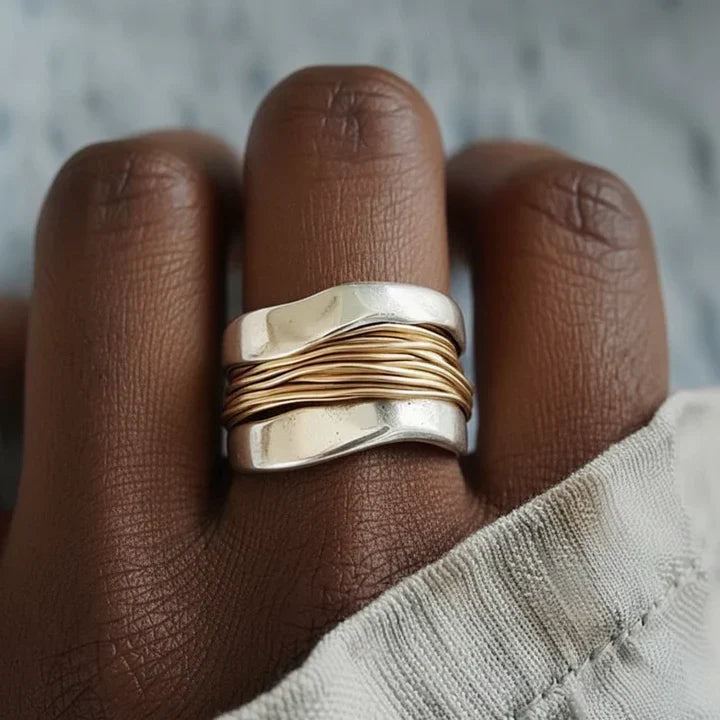 Silver Golden Threads Ring