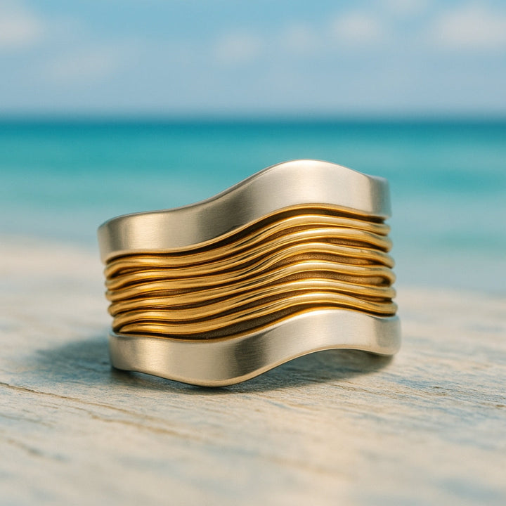 Siver Golden Threads Ring