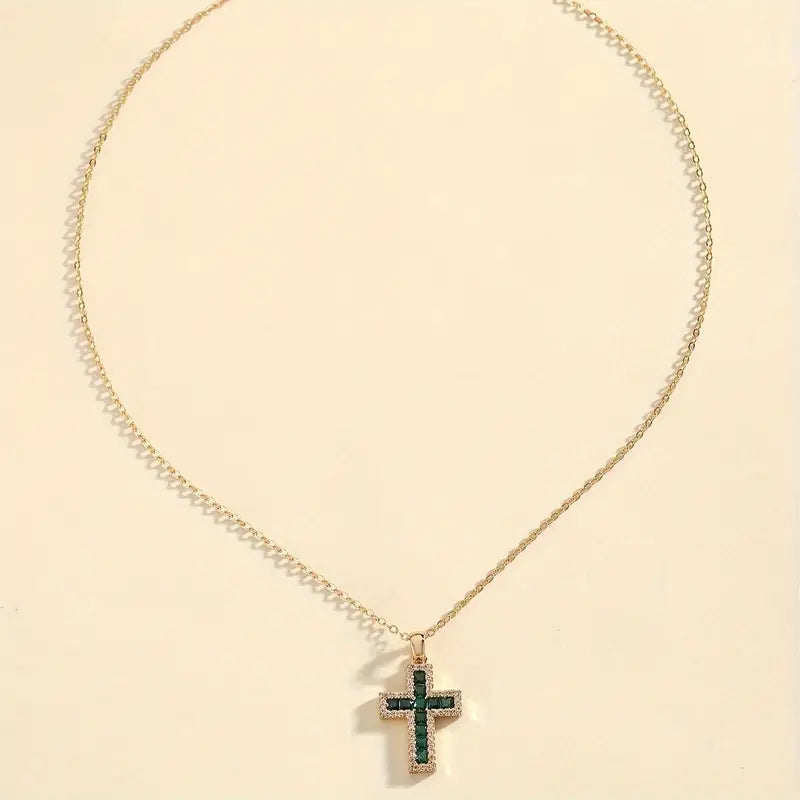 Soleen Emerald Cross Pendant Necklace | Gold