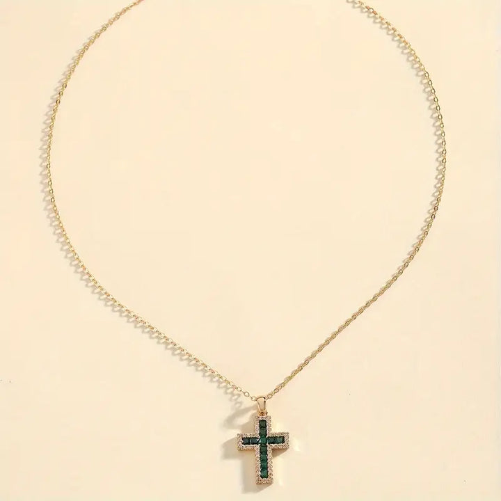 Soleen Emerald Cross Pendant Necklace | Gold