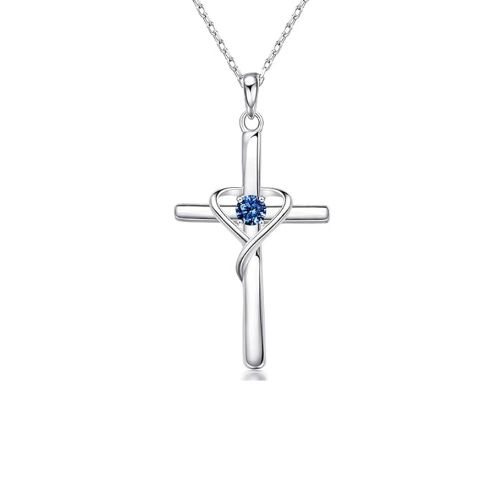 Sapphiree Cross Necklace | White Gold