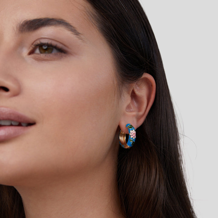 Golden Creole Earrings with Flower