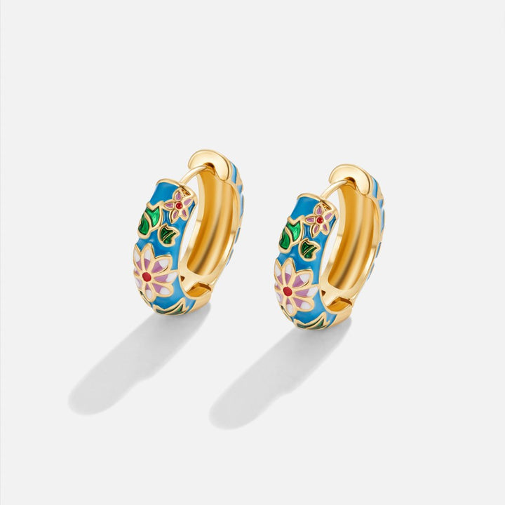 Golden Creole Earrings with Flower