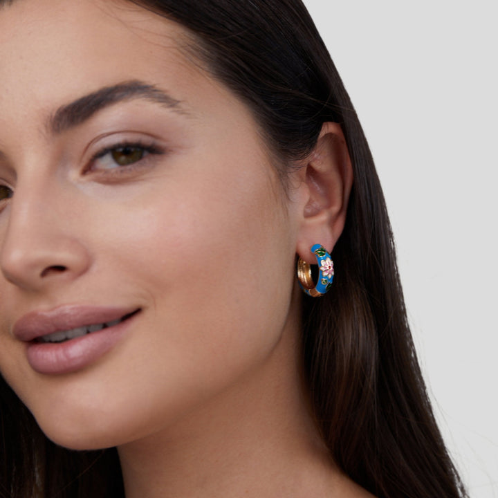 Golden Creole Earrings with Flower