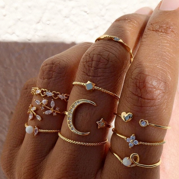 Bohemian Rings in a 10-Pack: Silver and Gold Plated