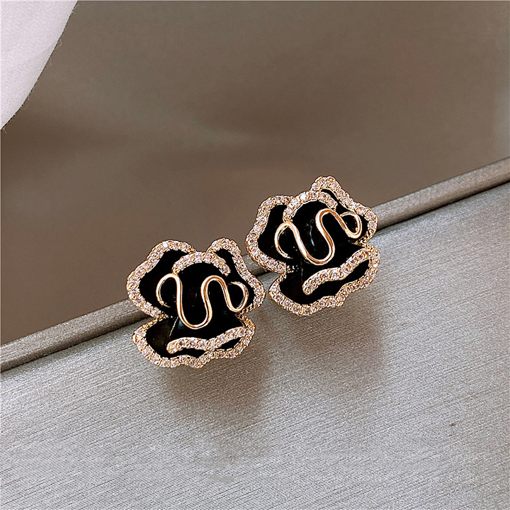 Gold Lotus Earrings in Elegant Black