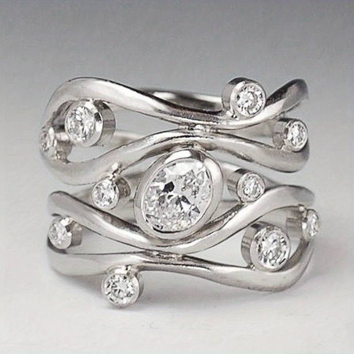 Vintaje Silver & Zirconia Irregular Ring