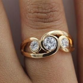 Gold Spiral Ring with Vintage Inlaid Zirconia