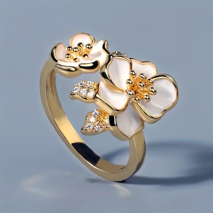 Gold Ring with White Blossom