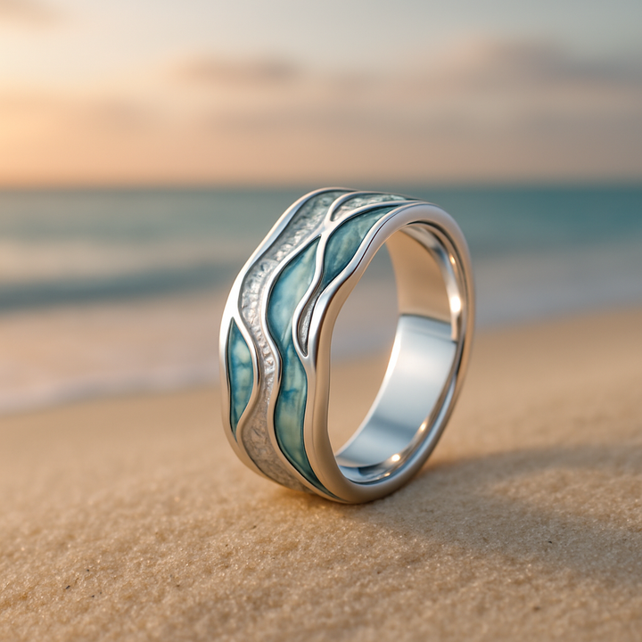 Waves of Silvered Turquoise Ring