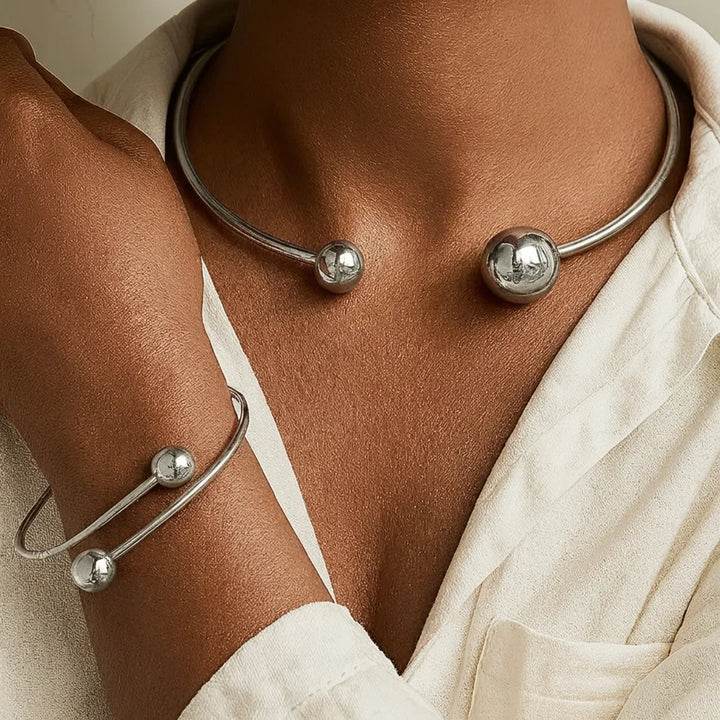 Minimalist Glow Collar & Cuff Bracelet Set | Gold