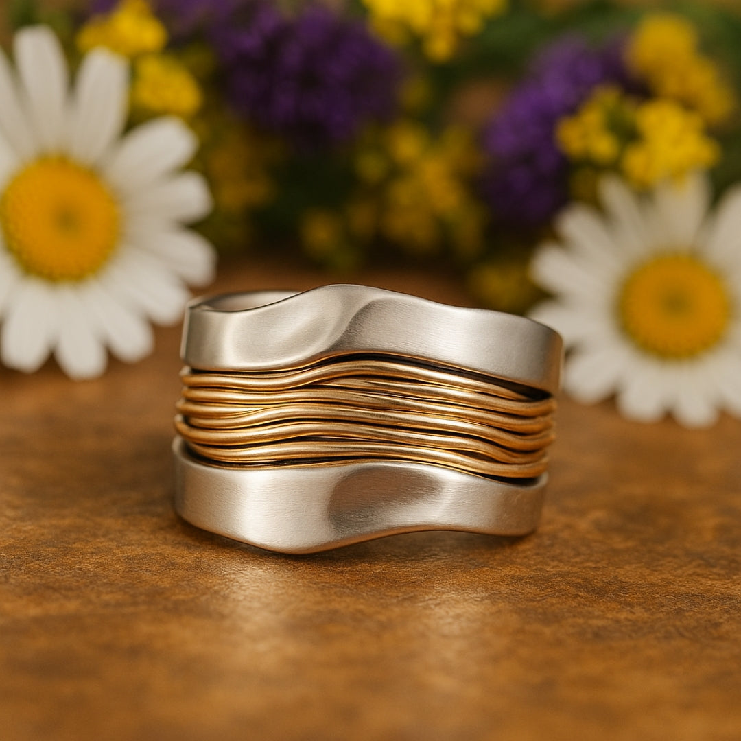 Siver Golden Threads Ring