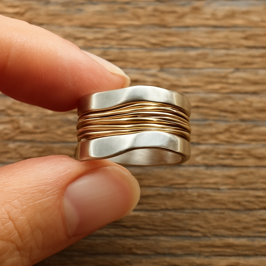 Siver Golden Threads Ring
