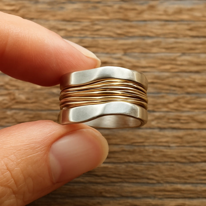Siver Golden Threads Ring