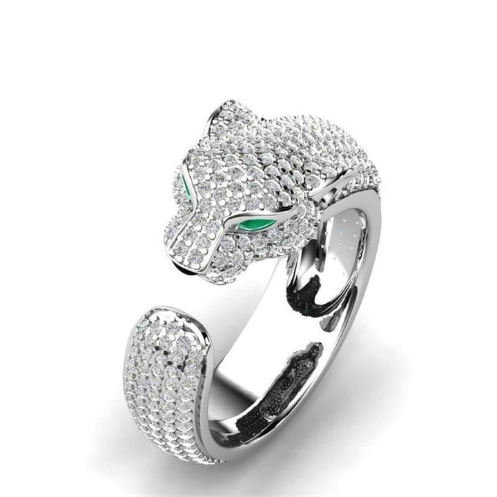 Adjustable Jagar Ring in 18K Silver and Rose Gold with Green Zirconia Eyes