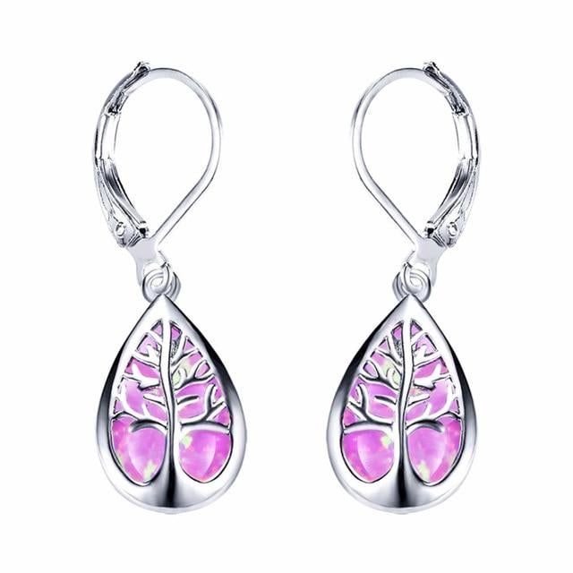 Tree of Life Earrings in Opal and Silver